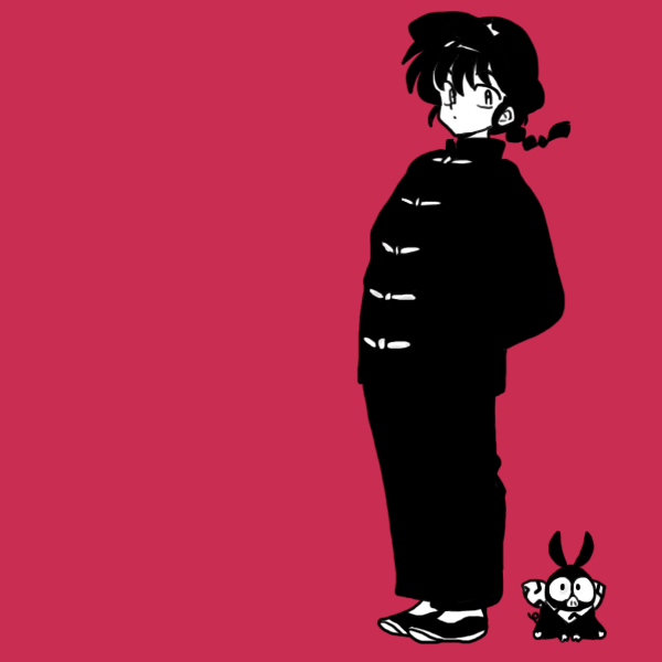 p-chan pig ranma_1/2 red_background saotome_ranma simple_background standing wanta_(futoshi)