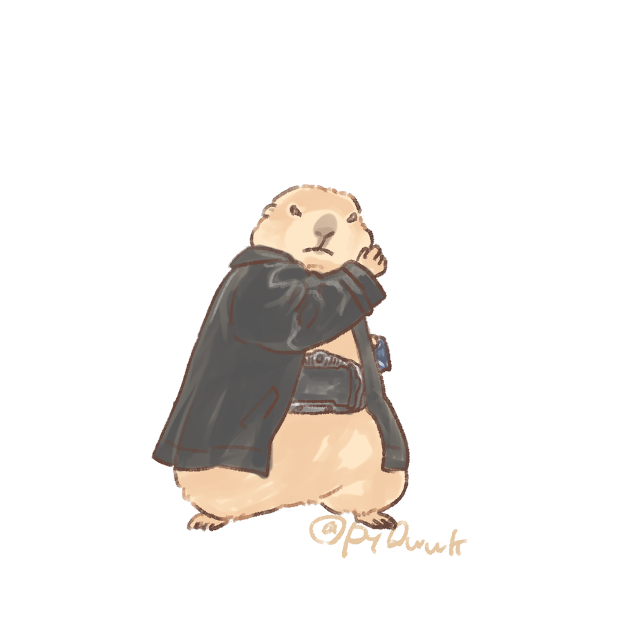 advent_deck akiyama_ren akiyama_ren_(cosplay) animal_focus belt black_coat body_fur brown_fur coat cosplay hashtag-only_commentary kamen_rider kamen_rider_knight kamen_rider_ryuki_(series) prairie_dog py0wwk rider_belt simple_background white_background