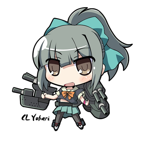 10s 1girl blue_hair bow brown_eyes chibi female_focus hair_bow kantai_collection long_hair looking_at_viewer pantyhose personification pleated_skirt ponytail school_uniform serafuku skirt solo take_tonbo yuubari_(kancolle)
