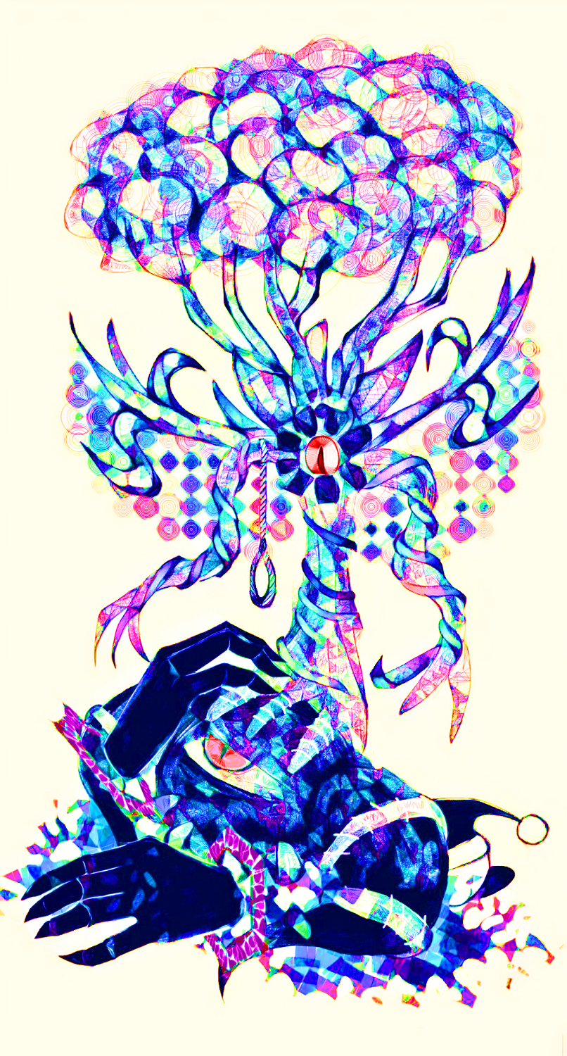 commentary_request darjeeling_(nezumichan53) highres kirby kirby&#039;s_return_to_dream_land_deluxe kirby_(series) magolor magolor_soul master_crown master_crown_(tree) nintendo no_humans noose one-eyed pom_pom_(clothes) rayman_limbs sword_kirby tree
