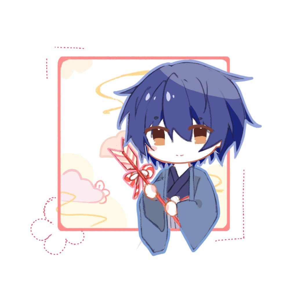1boy blue_hair chibi date_a_live itsuka_shidou japanese_clothes kimono n.(pl) rown_eyes short_hair solo yukata