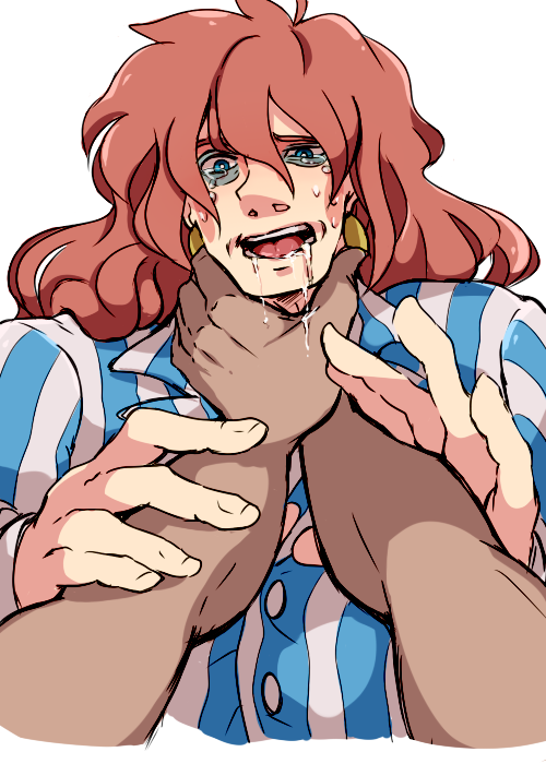 00s asphyxiation blue_eyes fujimoto gake_no_ue_no_ponyo long_hair open_mouth orange_hair saliva strangling studio_ghibli tears