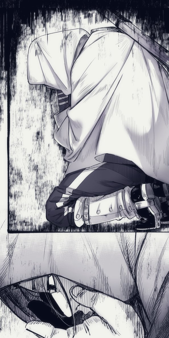 1boy arisaka black_boots black_eyes black_hair bolt_action boots buttons cape commentary_request fingernails from_side gaiters golden_kamuy greyscale gun gun_on_back hair_strand hood hood_up hooded_cape huzzzta0 imperial_japanese_army jacket kneeling long_sleeves looking_down male_focus monochrome ogata_hyakunosuke pants rifle short_hair solo weapon weapon_on_back white_cape