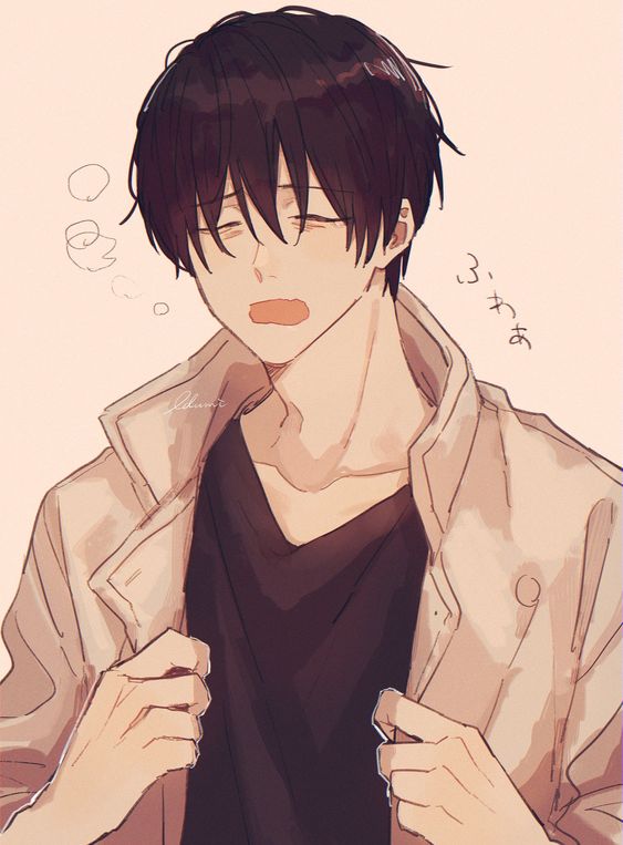 1boy black_shirt closed_eyes hair_between_eyes iduming111 jacket jujutsu_kaisen messy_hair okkotsu_yuuta shirt tired unbuttoned white_jacket