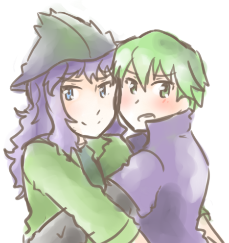 2boys drew_(pokemon) harley_(pokemon) hug lowres male_focus multiple_boys nintendo pokemon pokemon_(anime)