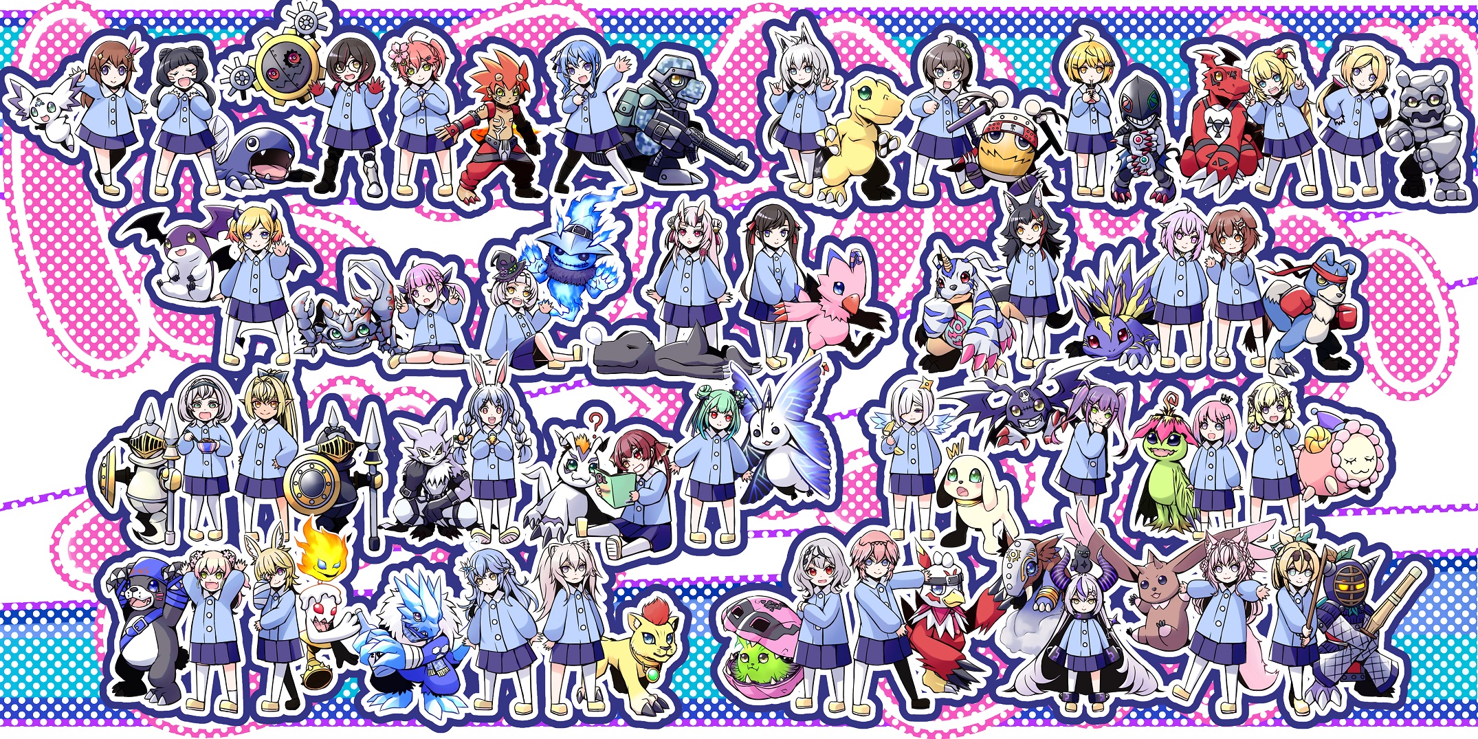 aged_down agumon agumon_(black) bakumon bearmon belt blucomon candmon commandramon culumon digimon digimon_(creature) digital_hazard dondokomon dracumon elecmon_(violet) flamon gabumon ganimon gaomon ghostmon gomamon gottsumon guilmon hagurumon hat hawkmon highres holy_ring horns kotemon liollmon long_hair looking_at_viewer lopmon morphomon otamamon palmon pawnchessmon_(black) pawnchessmon_(white) picodevimon pillomon piyomon plotmon shakomon sharp_teeth short_hair strabimon teeth tukaimon zero_unit