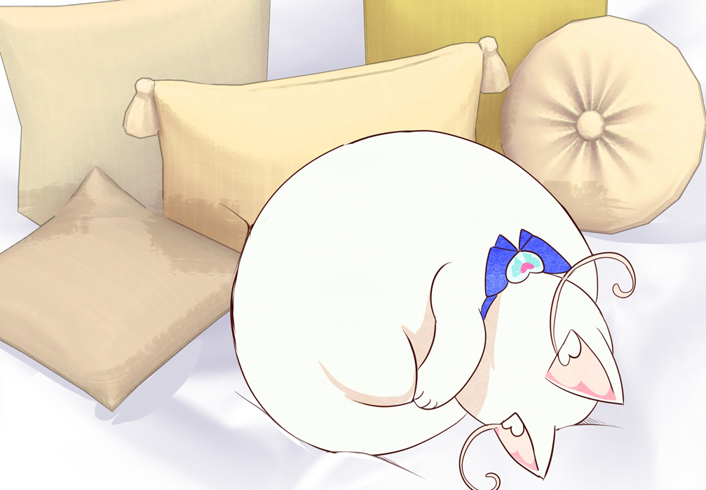 1girl bed blue_bow blue_bowtie bowtie cat mitumi_mira nekoyashiki_yuki nekoyashiki_yuki_(cat) pillow precure sleeping solo wonderful_precure!