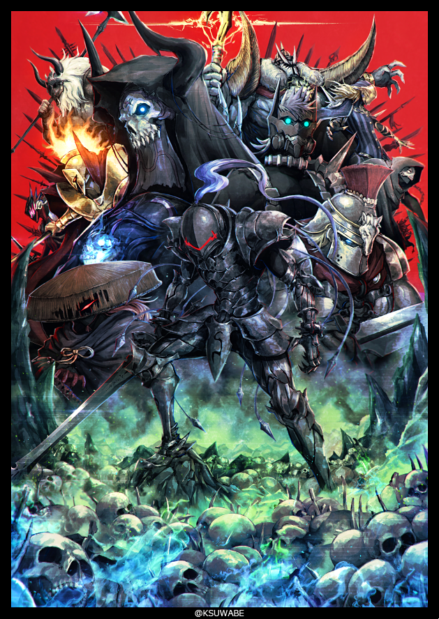 6+boys antonio_salieri_(fate) antonio_salieri_(first_ascension)_(fate) armor arondight_(fate) asterios_(fate) avicebron_(fate) berserker_(fate/zero) black_armor blue_eyes boots cape claws fate/grand_order fate_(series) fire full_armor gloves gold_armor hassan_of_the_cursed_arm_(fate) helmet horns ivan_the_terrible_(fate) k-suwabe king_hassan_(fate) leonidas_(fate) male_focus mask multiple_boys okada_izou_(fate) okada_izou_(second_ascension)_(fate) pile_of_skulls red_background red_eyes sandogasa sigurd_(fate) sigurd_(first_ascension)_(fate) skull spartacus_(fate) twitter_username white_hair