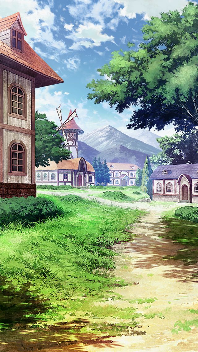 blankcoin blue_sky building bush cloud commentary_request day european_architecture grass house mountain no_humans original outdoors scenery sky tree village windmill