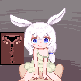 1boy 1girl animal_ears animated animated_gif asymmetrical_hair blue_eyes censored cowgirl_position cross-section cum cum_in_pussy cum_overflow dress ejaculation flat_chest girl_on_top hetero hinainf internal_cumshot loli long_hair low_ponytail lowres mosaic_censoring nipples original penis ponytail pov pov_crotch rabbit_ears rabbit_girl sex straddling sundress uterus white_dress white_hair
