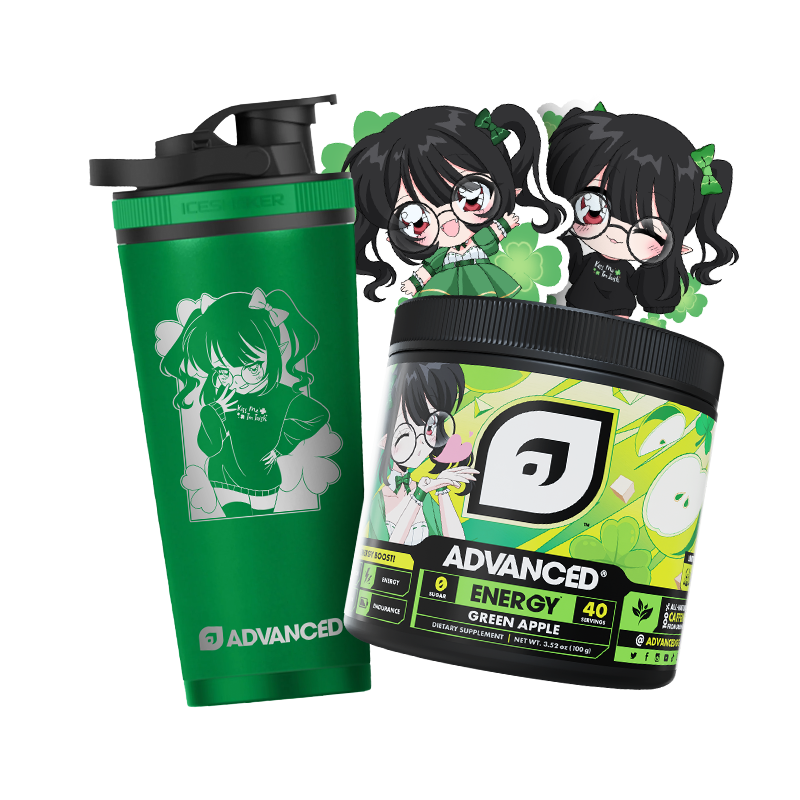 1girl black_hair black_shirt blowing_kiss bow bowtie chibi choker close-up cuff_links dress elf glasses green_dress hair_bow heart indie_virtual_youtuber jar kneehighs merchandise pointy_ears red_eyes rev_says_desu shirt socks saint_patrick&#039;s_day stickers thermos transparent_background twintails