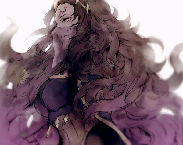 1girl bodystocking breasts facial_mark fire_emblem fire_emblem_fates forehead_mark hotate_rayan looking_to_the_side medium_breasts messy_hair mouth_veil nintendo nyx_(fire_emblem) solo tiara veil