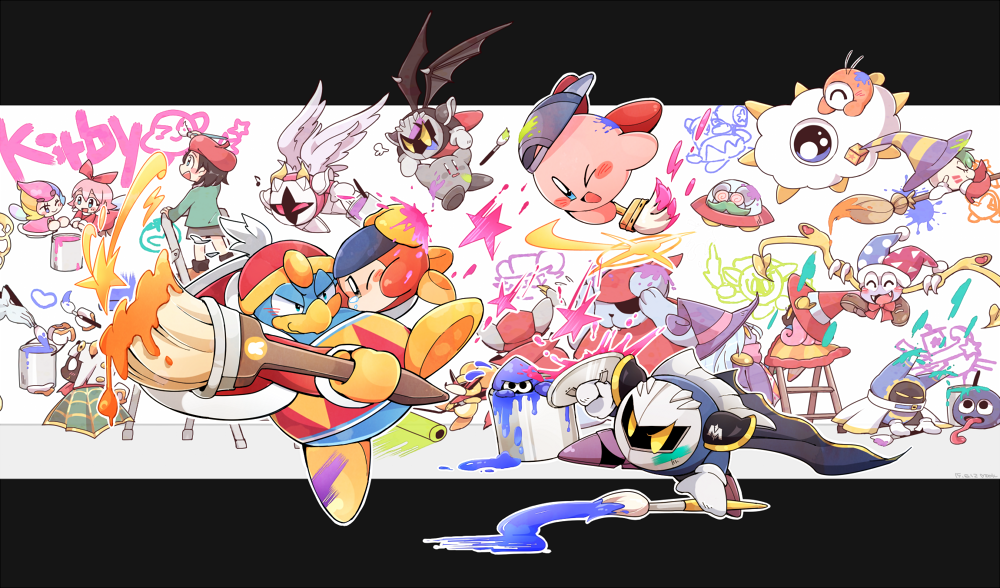 &gt;_o :d ;d ^_^ adeleine arm_up armor armored_boots arms_up backwards_hat bandana bandana_waddle_dee baseball_cap beret black_background black_cape black_headwear black_wings blonde_hair blue_bandana blue_eyes blue_hair blue_headwear blush blush_stickers boots bow bowtie broom broom_riding brown_footwear brown_hair bucket cape carrying character_name cloak closed_eyes closed_mouth cloud commentary_request cracked_mask dark_meta_knight daroach doc_(kirby) drawcia dress elline_(kirby) extra_hands eyelashes eyepatch fairy fairy_wings fangs feathered_wings flying fur-trimmed_jacket fur-trimmed_sleeves fur_trim galacta_knight gloves gooey_(kirby) green_cape green_hair green_shirt grey_skirt gryll_(kirby) hair_ribbon hat heart high_heels holding holding_bucket holding_paintbrush horns inkling inkling_player_character jacket jester_cap king_dedede kirby kirby_(series) kracko ladder long_hair long_sleeves long_tongue looking_at_another magolor marx_(kirby) mask maxim_tomato meta_knight midooka_(o_k_k) mouse_(animal) multicolored_hair musical_note nintendo one-eyed one_eye_closed open_mouth orange_hair paint paint_can paint_splatter paintbrush painting_(action) paintra pauldrons pink_dress pink_hair polka_dot pom_pom_(clothes) purple_eyes purple_footwear purple_hair purple_headwear rayman_limbs red_bow red_bowtie red_cape red_dress red_footwear red_headwear red_jacket red_ribbon red_scarf ribbon ribbon_(kirby) scarf shadow_kirby shirt shoes short_hair shoulder_armor simple_background sitting skirt smile smirk spikes spinni splatoon_(series) standing star_(symbol) stool storo sunglasses taranza tearing_up tongue tongue_out top_hat triangle_print two-tone_background ufo v-shaped_eyebrows waddle_doo white_background white_cloak white_gloves white_wings wings witch_hat yellow_eyes yellow_horns