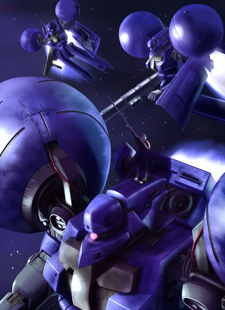 1990s_(style) cable dra-c gun gundam gundam_0083 machine_gun mecha mobile_suit raybar retro_artstyle robot shield space weapon