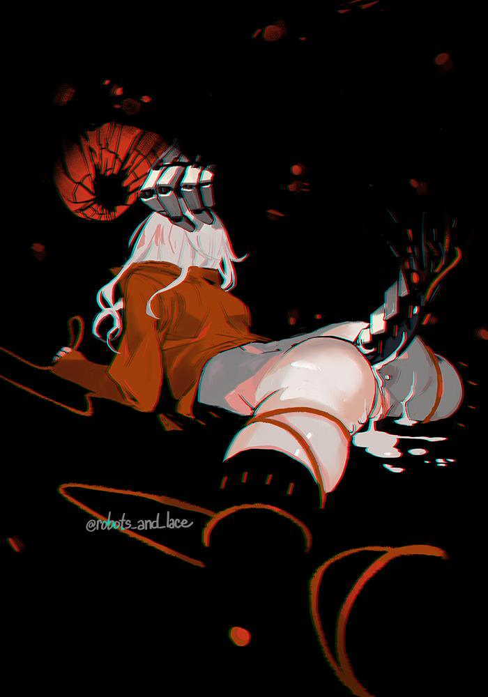 after_vaginal ass black_background bottomless criticality_(robots_&amp;_lace) cum cum_in_pussy cum_on_body erection grabbing_another&#039;s_hair hetero humanoid_robot imminent_anal imminent_penetration large_penis lying monster on_stomach pale_skin penis prosthesis prosthetic_leg pussy ratio_(robots_&amp;_lace) red_rope red_shirt robot robots_&amp;_lace rope sarah_stone sex shards shirt size_difference spread_legs twitter_username white_hair