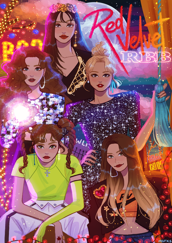 5girls bad_id bad_twitter_id blonde_hair braided_twintails commentary cropped_jacket curtains dress earrings elbow_gloves english_commentary flower_wreath gloves group_name hair_bun hand_on_own_hip holding holding_torch irene_(red_velvet) jewelry joy_(red_velvet) k-pop long_hair looking_at_viewer mimimar moon multiple_girls nail_polish real_life red_lips red_velvet_(group) seulgi_(red_velvet) single_elbow_glove sitting song_name torch wavy_hair wendy_(red_velvet) yeri_(red_velvet)