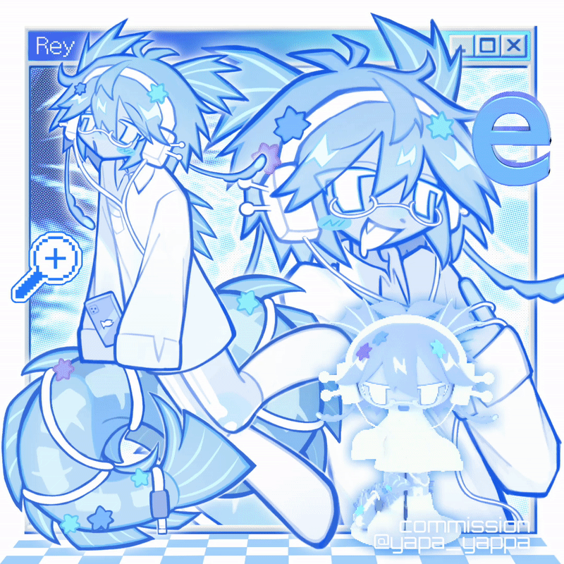 1other 3d androgynous animated animated_gif artist_name blinking blue_hair blue_theme cellphone commission fins fish_tail internet_explorer looping_animation magnifying_glass microsoft_windows original other_focus phone solo tail watermark white_eyes window_(computing) windows_98 windows_classic yappari yume_kawaii