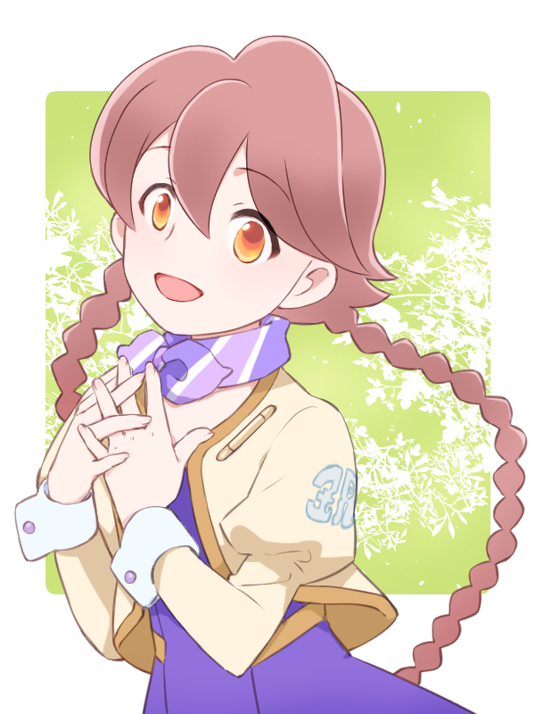 anime_coloring apocalypse_hotel border braid brown_eyes looking_at_viewer outline pink_hair shirt smile solo soujirou standing twin_braids twintails white_border yachiyo_(apocalypse_hotel) yellow_shirt