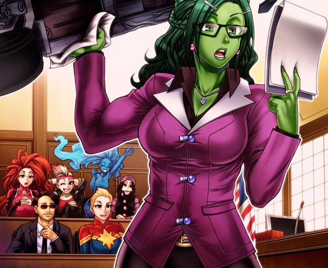 1boy 6+girls business_suit captain_marvel carol_danvers character_request chiba_toshirou daredevil earrings glasses green_eyes green_hair lips marvel matthew_murdock multiple_girls muscular she-hulk tagme