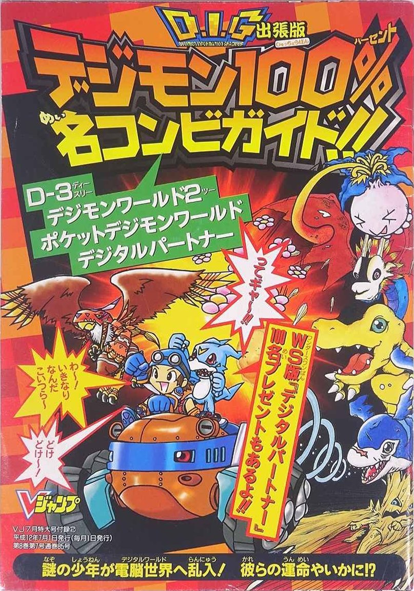 agumon airdramon akira_(digimon_world_2) digibeetle digimon digimon_(creature) digimon_world_2 garudamon goggles goggles_on_head happy official_art pyocomon red_eyes rukamon smile tail v-mon wings woodmon