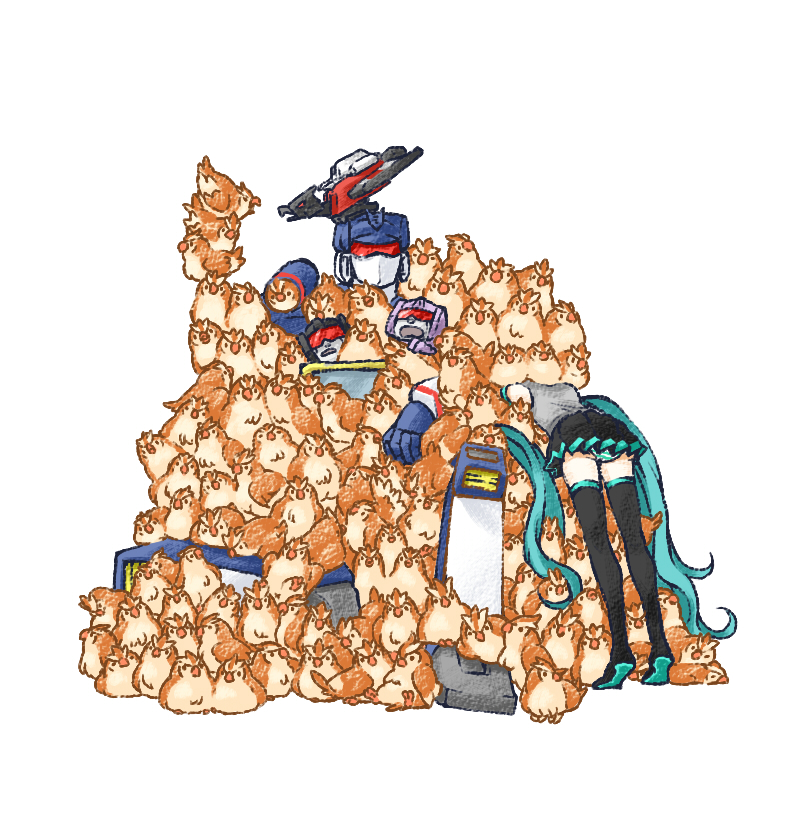 1girl animal animal_on_head animal_on_shoulder aqua_hair ass bird bird_on_head bird_on_shoulder black_skirt black_thighhighs blouse boots crossover frenzy_(transformers) from_behind gen_1_pokemon grey_shirt hatsune_miku laserbeak long_hair miniskirt nintendo on_head panties pantyshot pidgey pleated_skirt pokemon pokemon_(creature) rkp rumble_(transformers) shirt simple_background skirt soundwave_(transformers) standing stuck thigh_boots thighhighs tiptoes too_many transformers transformers:_generation_1 twintails underwear very_long_hair vocaloid white_background zettai_ryouiki