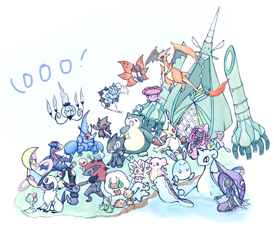 absol alakazam audino azumarill banette black_fur black_sclera blue_eyes brown_eyes bug celesteela chandelure charizard cinccino closed_mouth colored_sclera colored_skin commentary_request cresselia crown curled_horns disembodied_hand fangs fire fireblast floating forehead_jewel garchomp gen_1_pokemon gen_2_pokemon gen_3_pokemon gen_4_pokemon gen_5_pokemon gen_7_pokemon green_hair heracross horns insect lapras legendary_pokemon luxray mega_alakazam mega_charizard_y mega_heracross mega_pokemon moth multiple_wings nintendo no_humans on_grass phanpy pink_eyes piplup pokemon pokemon_(creature) porygon2 purple_fire quagsire ralts red_eyes red_sclera scraggy shinx simple_background single_horn sitting skin_fangs smile snivy snorlax swinub tail tapu_fini tapu_lele thundurus thundurus_(incarnate) trapinch ultra_beast vileplume volcarona water whimsicott white_background white_fur white_skin wings yawning yellow_eyes zoroark zorua