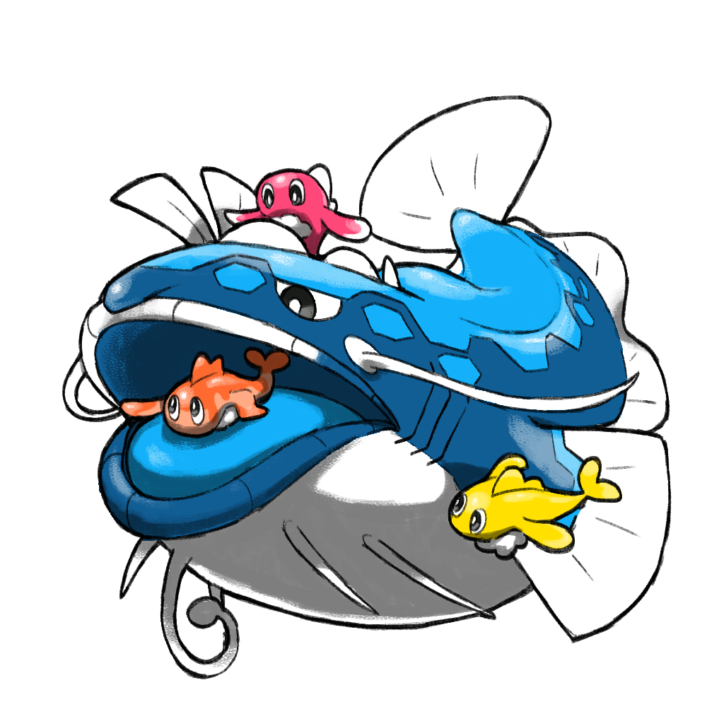 animal_focus blacknirrow blue_tongue colored_tongue dondozo fish half-closed_eyes nintendo no_humans open_mouth pokemon pokemon_(creature) pokemon_focus tatsugiri tatsugiri_(curly) tatsugiri_(droopy) tatsugiri_(stretchy) tongue whiskers white_background