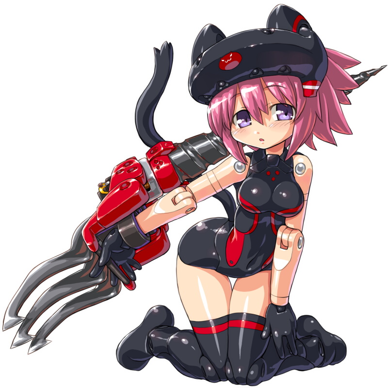 10s 1girl alternate_color bad_id bad_pixiv_id blue_eyes breasts busou_shinki dd_(ijigendd) doll_joints drill female_focus joints maochao mecha_musume medium_breasts mini_person minigirl pink_hair short_hair solo tail thighhighs