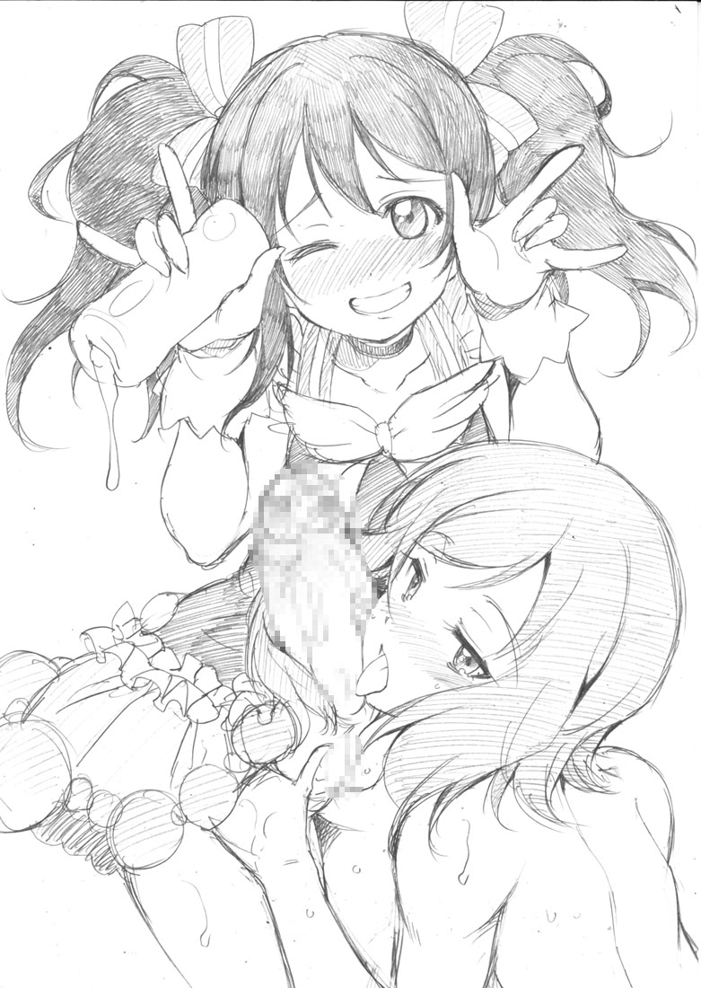 10s 1futa 1girl artificial_vagina blush bow censored double_m/ erection fellatio futa_with_female futanari gekka_kaguya_(urabata) greyscale hair_bow licking licking_penis love_live! love_live!_school_idol_project m/ monochrome mosaic_censoring multiple_girls nico_nico_nii nishikino_maki open_mouth oral penis sex_toy short_hair tenga twintails yazawa_nico
