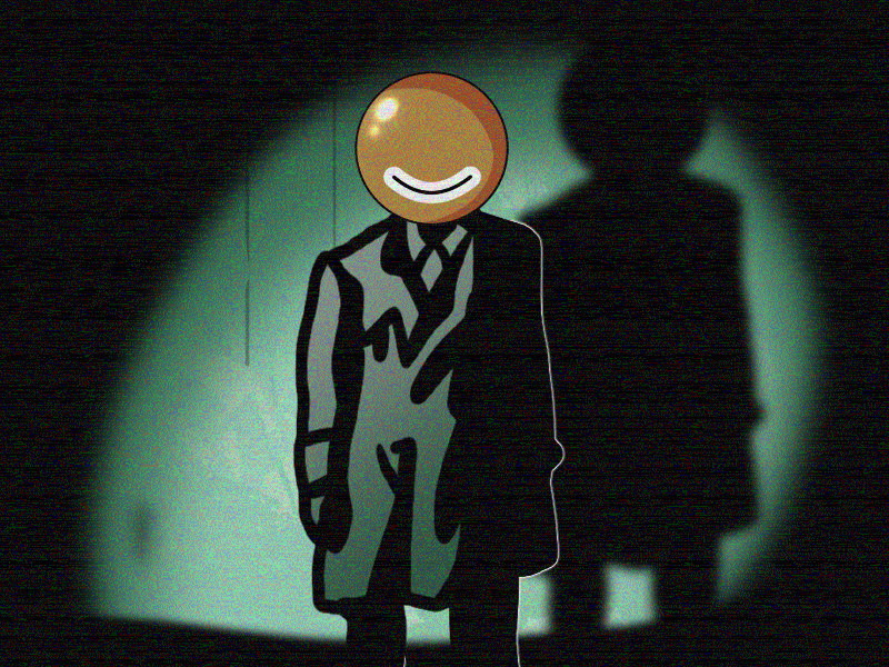 1boy coat crossover emio facing_viewer famicom_tantei_club mother_(series) mother_2 necktie nintendo smilin&#039;_sphere solo standing trench_coat