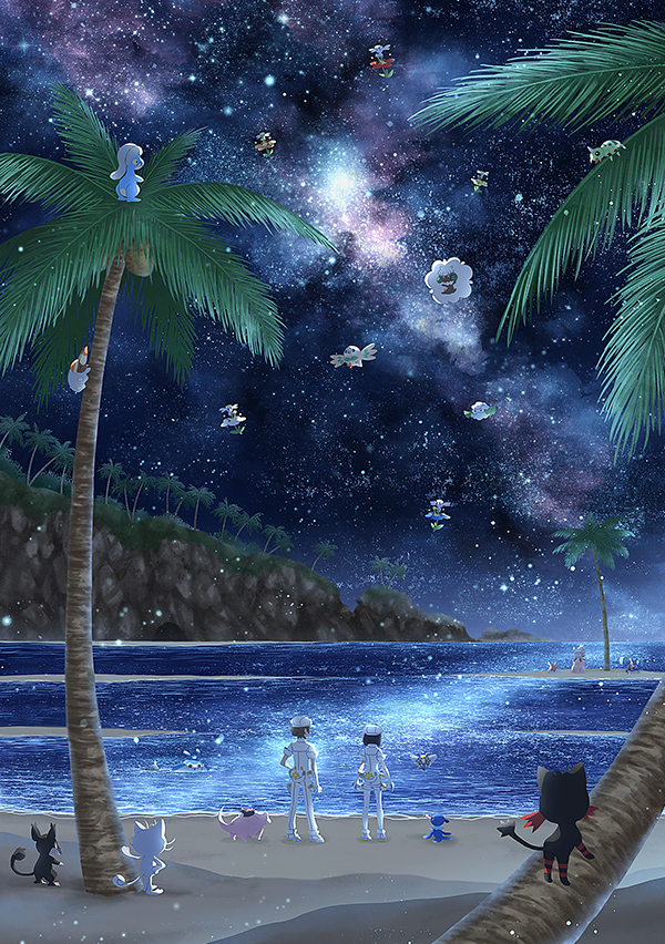 1boy 1girl aether_foundation_employee aether_foundation_employee_(female) aether_foundation_employee_(male) alolan_form alolan_meowth alolan_rattata bagon banned_artist beach commentary_request corsola cottonee crabrawler flabebe flabebe_(blue_flower) flabebe_(orange_flower) flabebe_(red_flower) flabebe_(white_flower) flabebe_(yellow_flower) forgotten_artist gen_1_pokemon gen_2_pokemon gen_3_pokemon gen_4_pokemon gen_5_pokemon gen_6_pokemon gen_7_pokemon grubbin hat jumpsuit litten mantyke night nintendo outdoors palm_tree pokemon pokemon_(creature) pokemon_sm popplio ribombee rowlet sand shoes shore sky slowking slowpoke spinarak standing star_(sky) tree water whimsicott white_footwear white_headwear