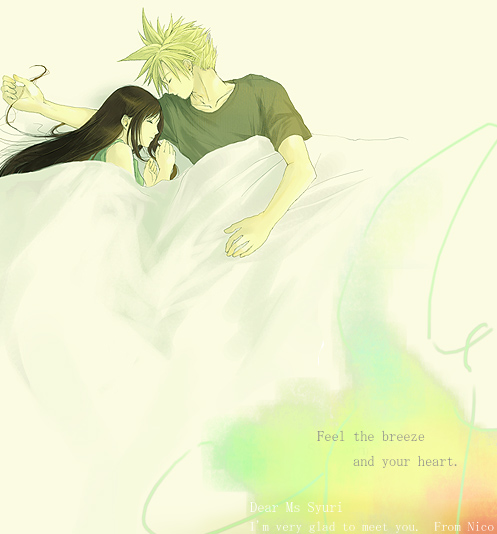 1990s_(style) bed cloud_strife closed_eyes final_fantasy final_fantasy_vii niko_(silent.whitesnow) retro_artstyle sleeping tifa_lockhart
