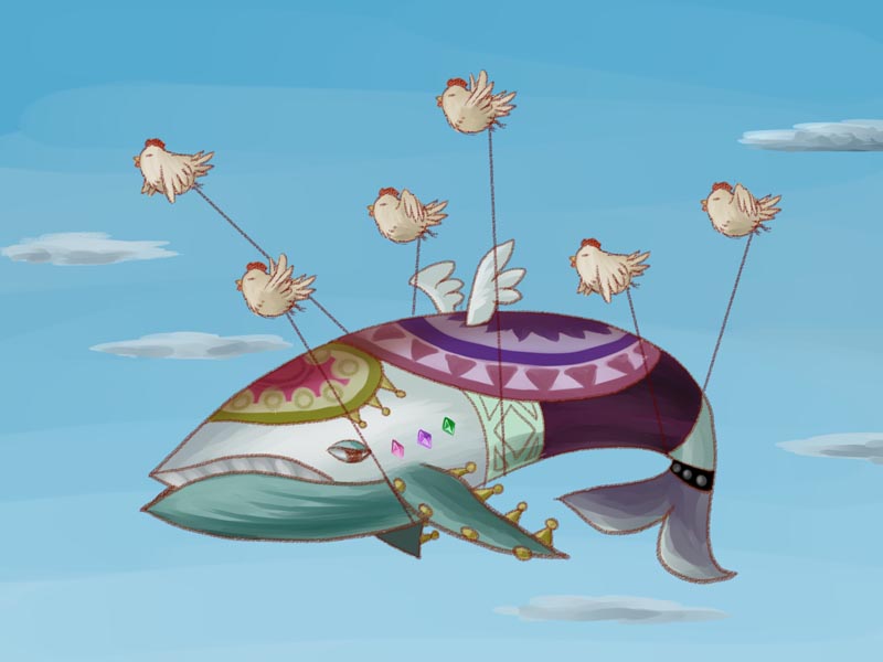 animal_focus bird blue_sky chicken cloud cucco day fail_whale nintendo no_humans outdoors parody sky the_legend_of_zelda the_legend_of_zelda:_link&#039;s_awakening twitter watariga watariga_iruka whale wind_fish