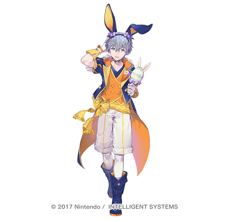 1boy animal_ear_hairband animal_ears ashe_ubert ashe_ubert_(spring) blue_boots blue_hair blue_hairband blue_jacket boots copyright_notice easter easter_egg egg fake_animal_ears fire_emblem fire_emblem:_three_houses fire_emblem_heroes full_body gloves green_eyes hairband hand_up holding holding_weapon jacket looking_at_viewer male_focus nintendo official_alternate_costume official_art orange_vest pants pantyhose rabbit_ear_hairband rabbit_ears short_hair shorts simple_background smile solo standing suzuki_iori vest weapon white_background white_gloves white_pantyhose white_shorts