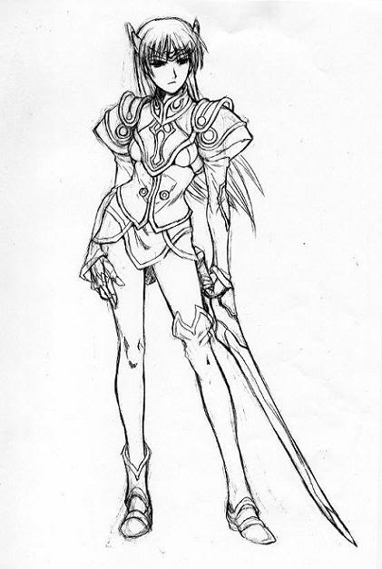 1girl armor black_hair breasts female_focus full_body gloves greyscale headgear long_hair monochrome official_art rose_(dragoon) simple_background solo sword the_legend_of_dragoon weapon white_background