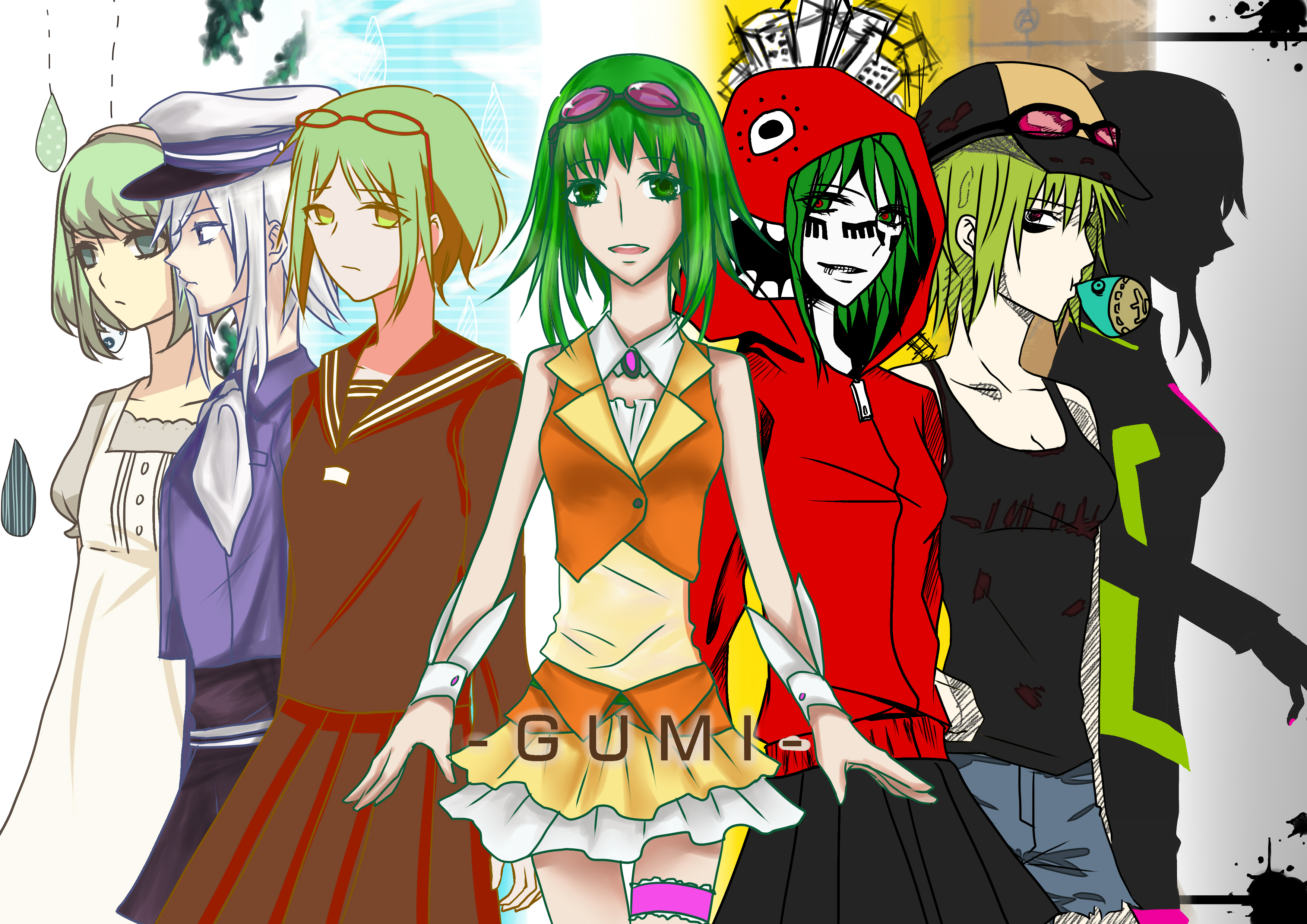 6+girls absurdres bad_id bad_pixiv_id glasses gumi highres matryoshka_(vocaloid) md5_mismatch mozaik_role_(vocaloid) multiple_girls nakimushi_ensemble_(vocaloid) panda_hero_(vocaloid) songover vocaloid