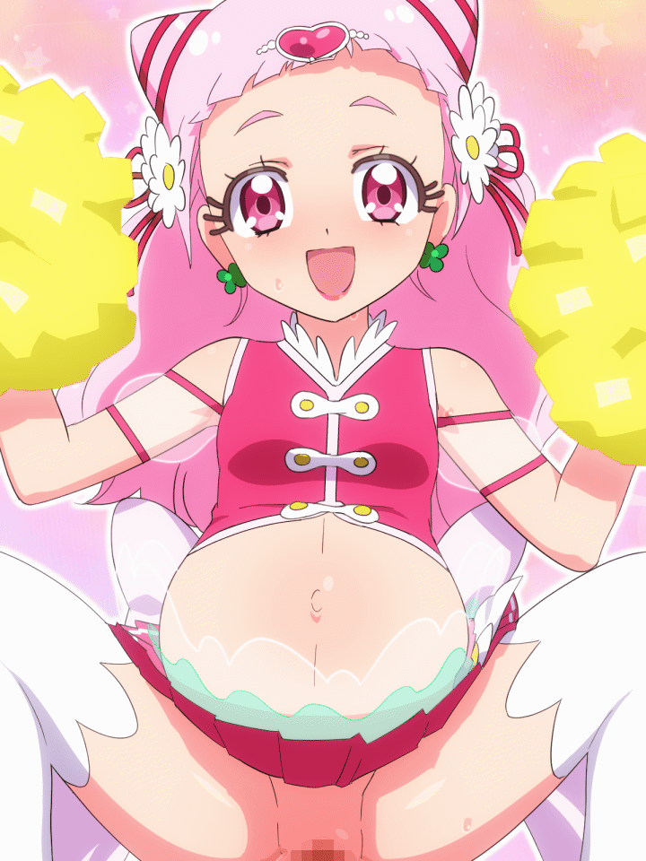 1boy 1girl animated animated_gif bouncing_belly censored cowgirl_position cure_yell girl_on_top hugtto!_precure loli long_hair looking_at_viewer miniskirt mosaic_censoring mushiro_(nijie728995) navel nono_hana pink_eyes pink_hair pom_pom_(cheerleading) precure pregnant pregnant_loli sex shirt skirt sleeveless sleeveless_shirt smile solo straddling thighhighs white_thighhighs yellow_pom_poms