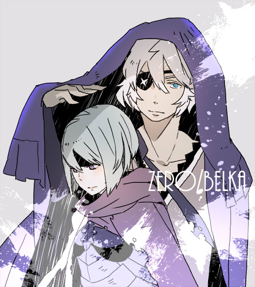 1boy 1girl armor beruka_(fire_emblem) black_armor blue_eyes blue_hair capelet character_name couple eyepatch fire_emblem fire_emblem_fates hair_between_eyes headband hetero looking_at_viewer niles_(fire_emblem) nintendo purple_eyes saito_(nezumiiro) short_hair torn_capelet torn_clothes