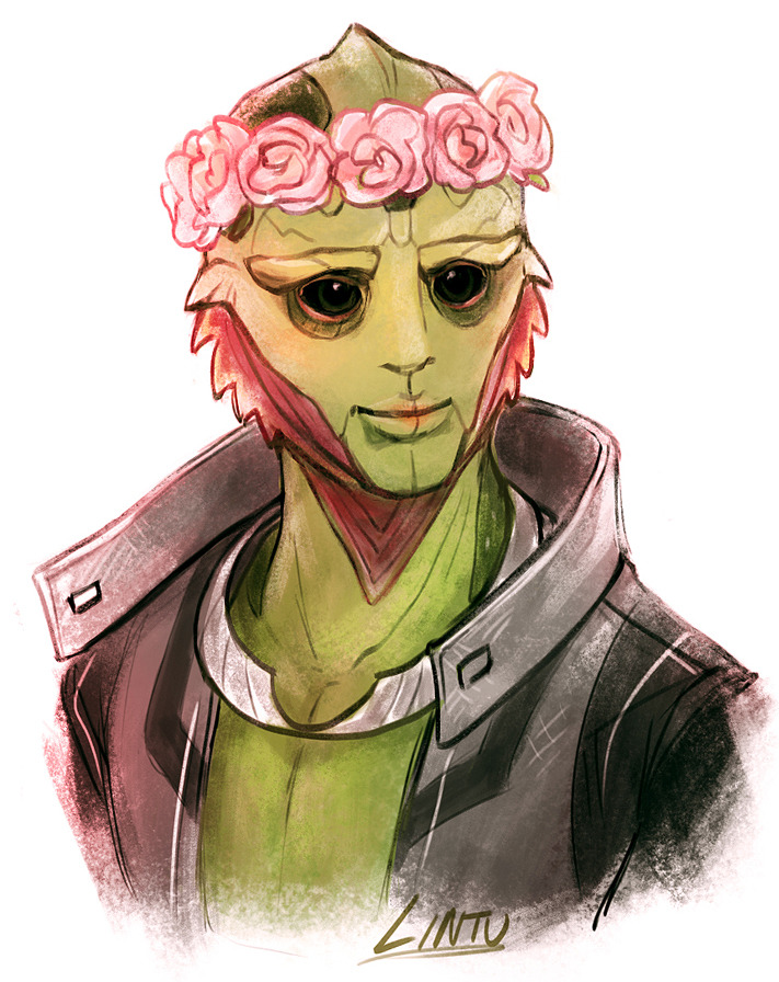 alien drell head_wreath lintufriikki mass_effect_(series) solo solo_focus thane_krios tumblr tumblr_username white_background
