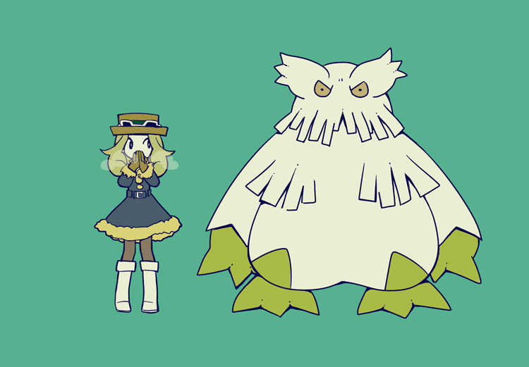 1girl abomasnow boots brown_gloves coat eyewear_on_headwear fur-trimmed_coat fur_trim gen_4_pokemon gloves hat looking_to_the_side nintendo noritamako pantyhose pokemon pokemon_(creature) pokemon_xy serena_(pokemon) steam_from_mouth warming_hands white-framed_eyewear white_boots