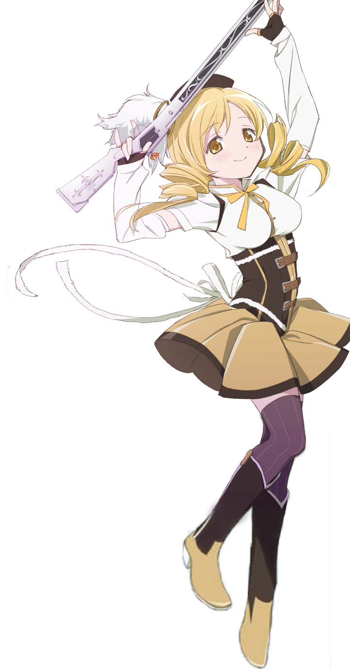 artist_request beret corset drill_hair gun hat highres magical_girl magical_musket mahou_shoujo_madoka_magica striped_clothes striped_thighhighs thighhighs third-party_edit third-party_extraction tomoe_mami tomoe_mami_(magical_girl) twin_drills vertical-striped_clothes vertical-striped_thighhighs weapon