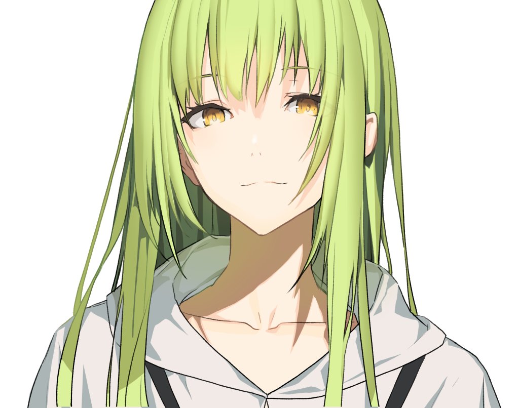 1other akinashi_yuu androgynous commentary_request enkidu_(fate) fate/grand_order fate_(series) green_hair long_hair other_focus portrait robe smile solo white_robe yellow_eyes