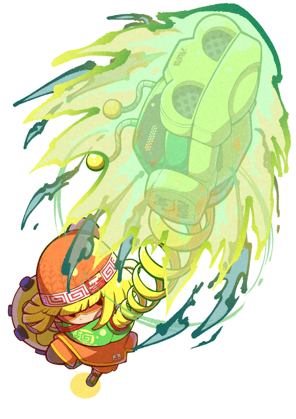 04sora40 1girl arms_(game) blonde_hair chibi full_body hat min_min_(arms) nintendo orange_hat orange_mask short_hair simple_background solo super_smash_bros. white_background