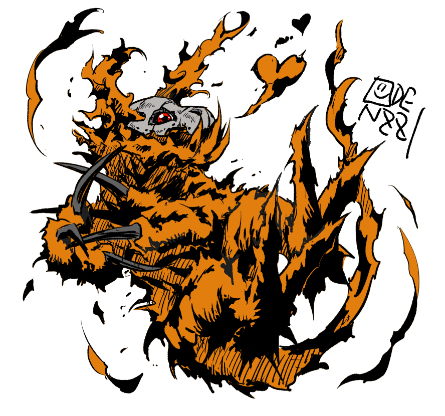 claws digimon digimon_(creature) fire flarelizamon heart mask solo