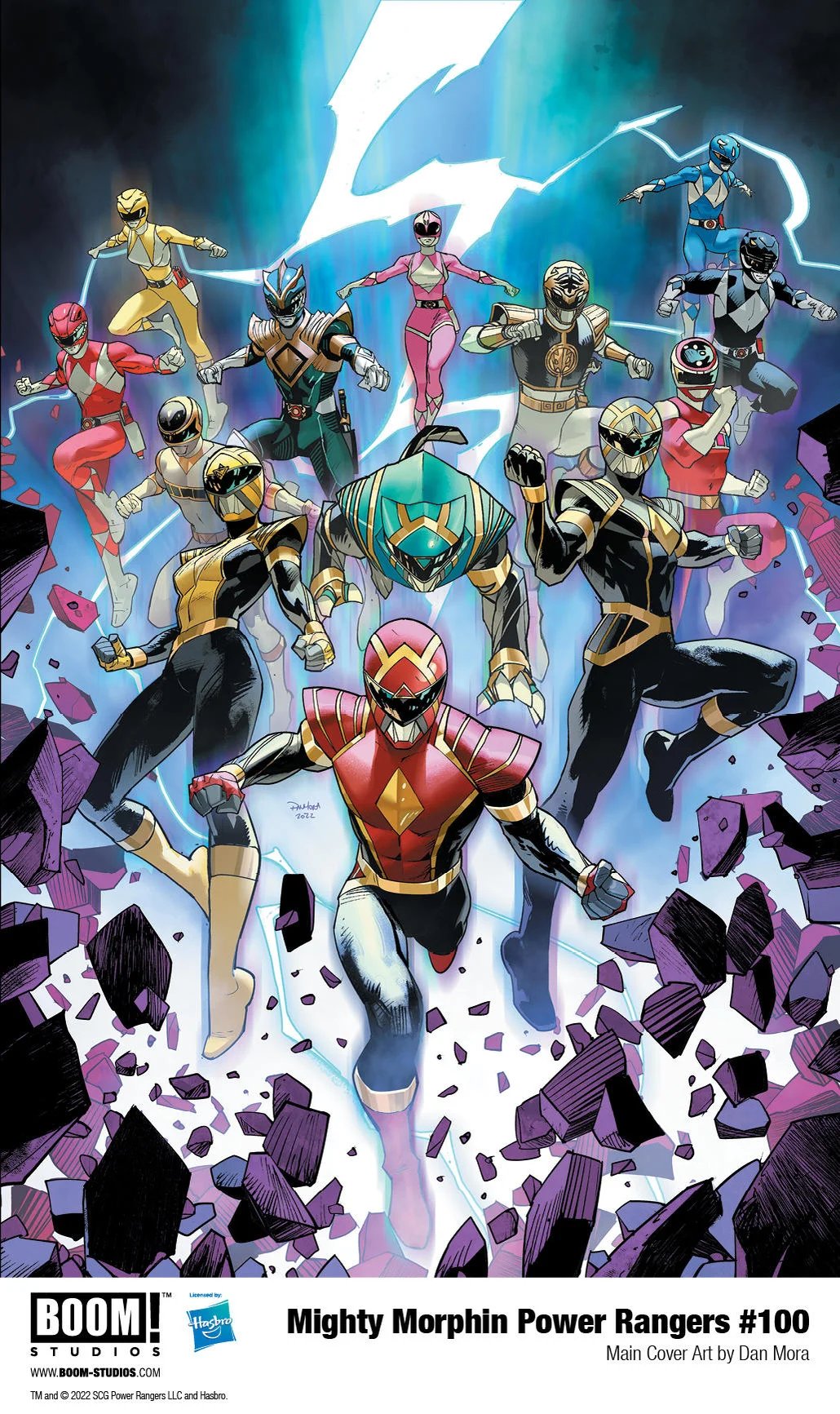 2022 3girls 6+boys black_bodysuit blue_bodysuit bodysuit character_request comic_cover commentary copyright_name cover_image dan_mora dino_buckler dragon_ranger english_commentary green_bodysuit helmet highres kiba_ranger lightning mammoth_ranger mighty_morphin_black_ranger mighty_morphin_blue_ranger mighty_morphin_green_ranger mighty_morphin_pink_ranger mighty_morphin_power_rangers mighty_morphin_red_ranger mighty_morphin_white_ranger mighty_morphin_yellow_ranger multiple_boys multiple_girls official_art pink_bodysuit power_rangers power_rangers_(boom!_studios) power_rangers_in_space ptera_ranger red_bodysuit tiger_ranger tokusatsu tricera_ranger tyranno_ranger white_bodysuit yellow_bodysuit