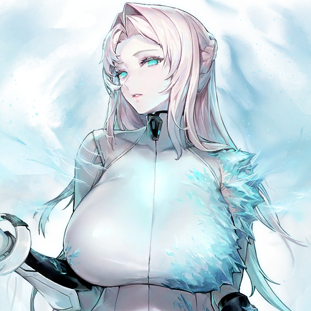 1girl aqua_eyes bodysuit bracer braid breasts colored_skin female_focus forehead frost game_cg grey_bodysuit hair_intakes hair_over_shoulder high_collar huge_breasts ice jam_(nandade) last_origin long_hair looking_at_viewer mnemosyne_(last_origin) official_art pale_skin parted_lips shiny_clothes skin_tight solo tight_clothes transparent_background upper_body white_hair white_skin