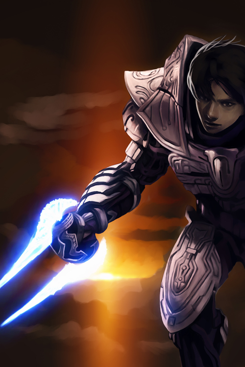 1boy arbiter arbiter_(cosplay) bad_id bad_pixiv_id brown_eyes brown_hair cosplay energy_sword halo_(game) halo_(series) male_focus nekoyoukai personification plasma_sword solo sword weapon