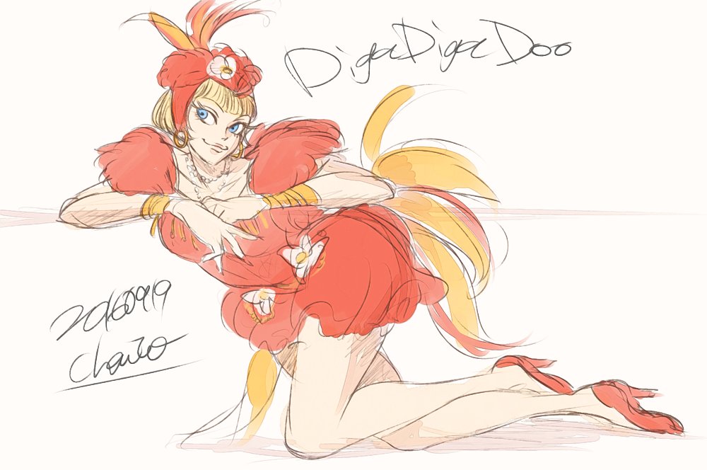 1girl animification blue_eyes chai_5 daisy_duck disney full_body hat high_heels humanization looking_at_viewer mickey_mouse_&amp;_friends short_hair short_sleeves signature smile solo