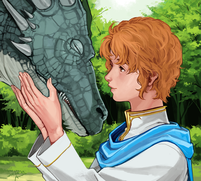 1boy annelie artur_(fire_emblem) bad_id bad_pixiv_id closed_eyes dated day dragon fire_emblem fire_emblem:_the_sacred_stones holding_detached_head male_focus nintendo orange_hair outdoors robe