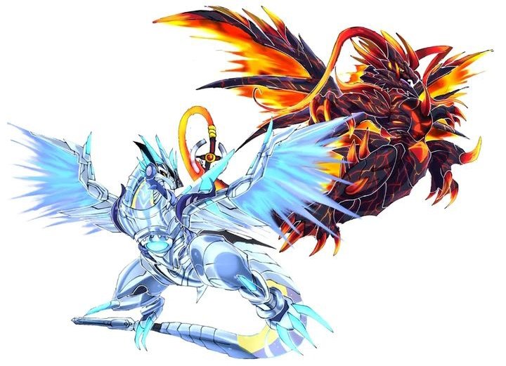 digimon digimon_(creature) dragon energy fire metallicdramon simple_background tail volcanicdramon white_background wings